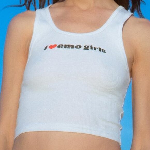 Emo Nite I love Emo Girls white tank top size L - Picture 1 of 5